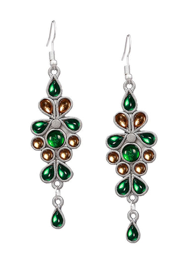 Yellow-Green Afghan German Silver Earrings